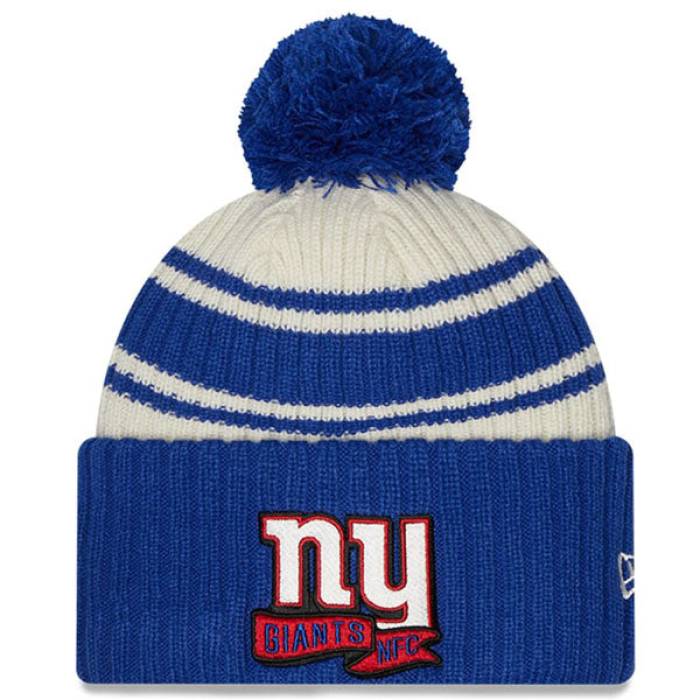 ニューエラ New Era 【 New York Giants 2022 Sideline Sport Cuffed Pom Knit Hat Mens Cream/Royal 】 ジャイアンツ サイドライン ニット メンズ クリーム