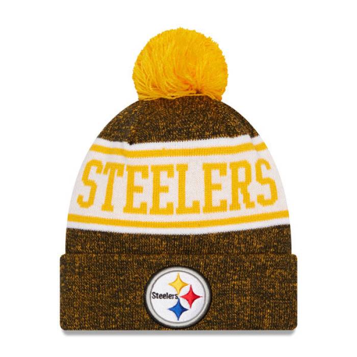 ニューエラ New Era 【 Pittsburgh Steelers Nfl Banner Cuffed Knit Hat With Pom Mens Black/Gold 】 ピッツバーグ スティーラーズ NFL ニット メンズ 黒色 ブラック ゴールド