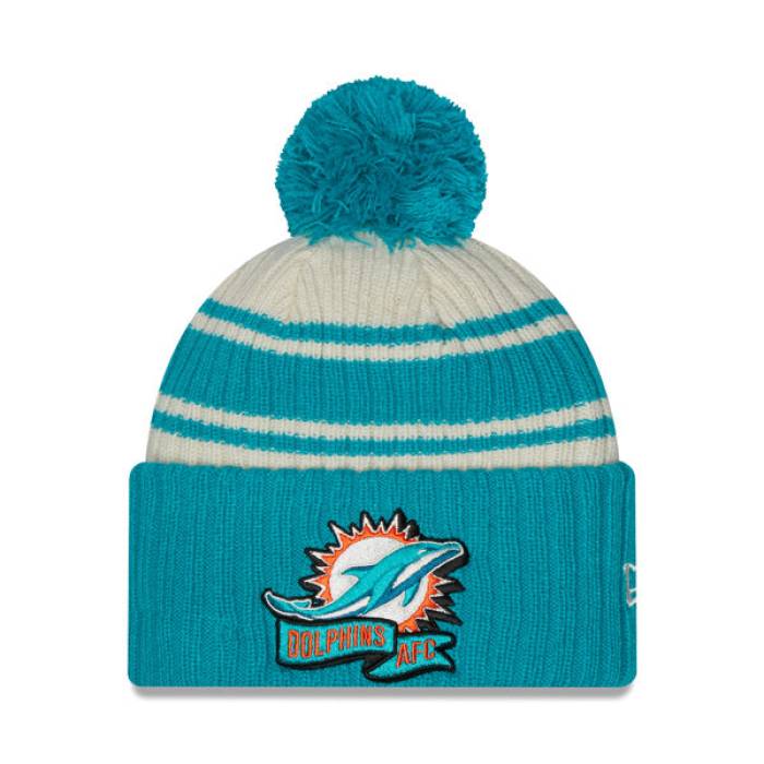 ニューエラ New Era 【 Miami Dolphins 2022 Sideline Sport Cuffed Pom Knit Hat Mens Cream/Aqua 】 マイアミ ドルフィンズ サイドライン ニット メンズ クリーム アクア