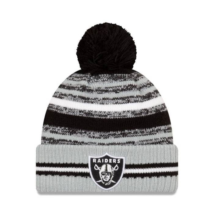 ニューエラ New Era 【 Las Vegas Raiders 2021 Official Nfl Sideline Sport Pom Cuffed Knit Hat Mens 】 ベガス レイダース NFL サイドライン ニット メンズ