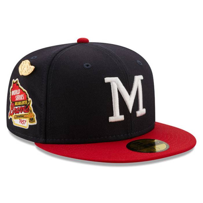 ニューエラ New Era 【 Milwaukee Braves 1957 World Series Exclusive 59Fifty Fitted Hat Mens Navy/Red/Green Bottom 】 ミルウォーキー ブレーブス シリーズ メンズ 紺色 ネイビー Red 赤・レッド green 緑・グリーン ズ｜スニケス