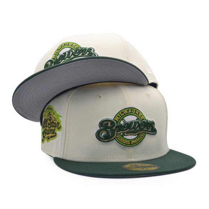 ニューエラ New Era 【 Milwaukee Brewers 2002 All-Star Game Exclusive 59Fifty Fitted Hat Mens Chrome/Pine/Gold Metallic 】 ミルウォーキー ブルワーズ Game ゲーム メンズ ゴールド｜スニケス