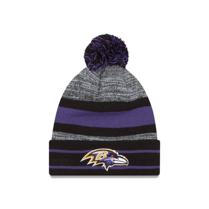 ニューエラ New Era 【 Baltimore Ravens Pom Cuffed Knit Hat Mens Gray/Black/Purple 】 ボルティモア レイブンズ ニット メンズ gray 灰色・グレー・グレイ 黒色 ブラック Purple 紫・パープル|スニケス
