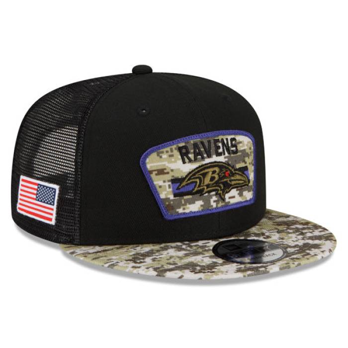 ニューエラ New Era 【 Baltimore Ravens Nfl 2021 Salute To Service 9Fifty Snapback Hat Mens Black/Camo 】 ボルティモア レイブンズ NFL Snapback スナップバック バッグ メンズ 黒色 ブラック カモ柄｜スニケス