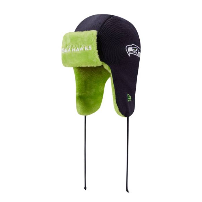 ニューエラ New Era 【 Seattle Seahawks Nfl Helmet Head Trapper Knit Hat Mens Navy/Lime 】 シアトル シーホークス NFL Helmet ヘルメット ニット メンズ 紺色 ネイビー ライム