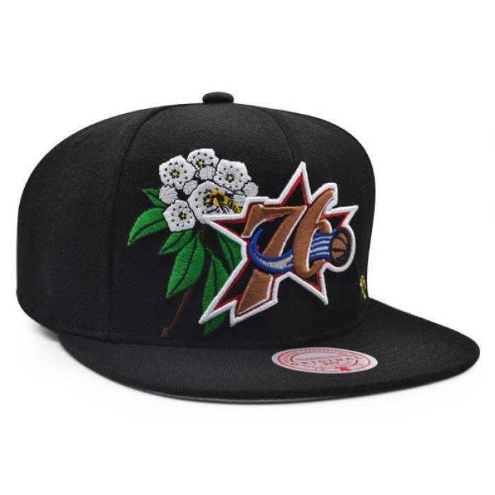 ミッチェル&ネス Mitchell & Ness 【 Philadelphia 76Ers Flower Time Snapback Nba Hat Mens Black/Gold 】 フィラデルフィア 76ers セブンティシクサーズ タイム Snapback スナップバック バッグ メンズ 黒色 ブラック｜スニケス