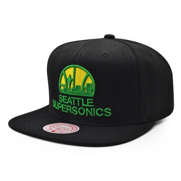ミッチェル&ネス Mitchell & Ness 【 Seattle Supersonics Classic Solid Snapback Hat Mens Black/Green 】 シアトル クラシック ソリッド Snapback スナップバック バッグ メンズ 黒色 ブラック green 緑・グリーン｜スニケス