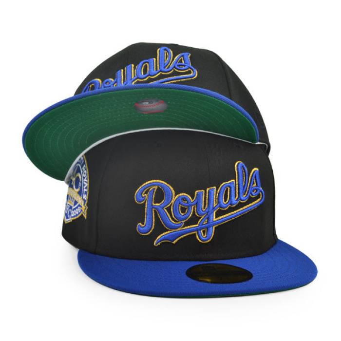 ニュー内鰓 New Era 【 Kansas City Royals 40Th Anniversary Exclusive  59Fifty Fitted Hat Mens Black/Royal 】 ひまわりの州 シティ ロイヤルズ メンズ 黒いこと 黒いこと