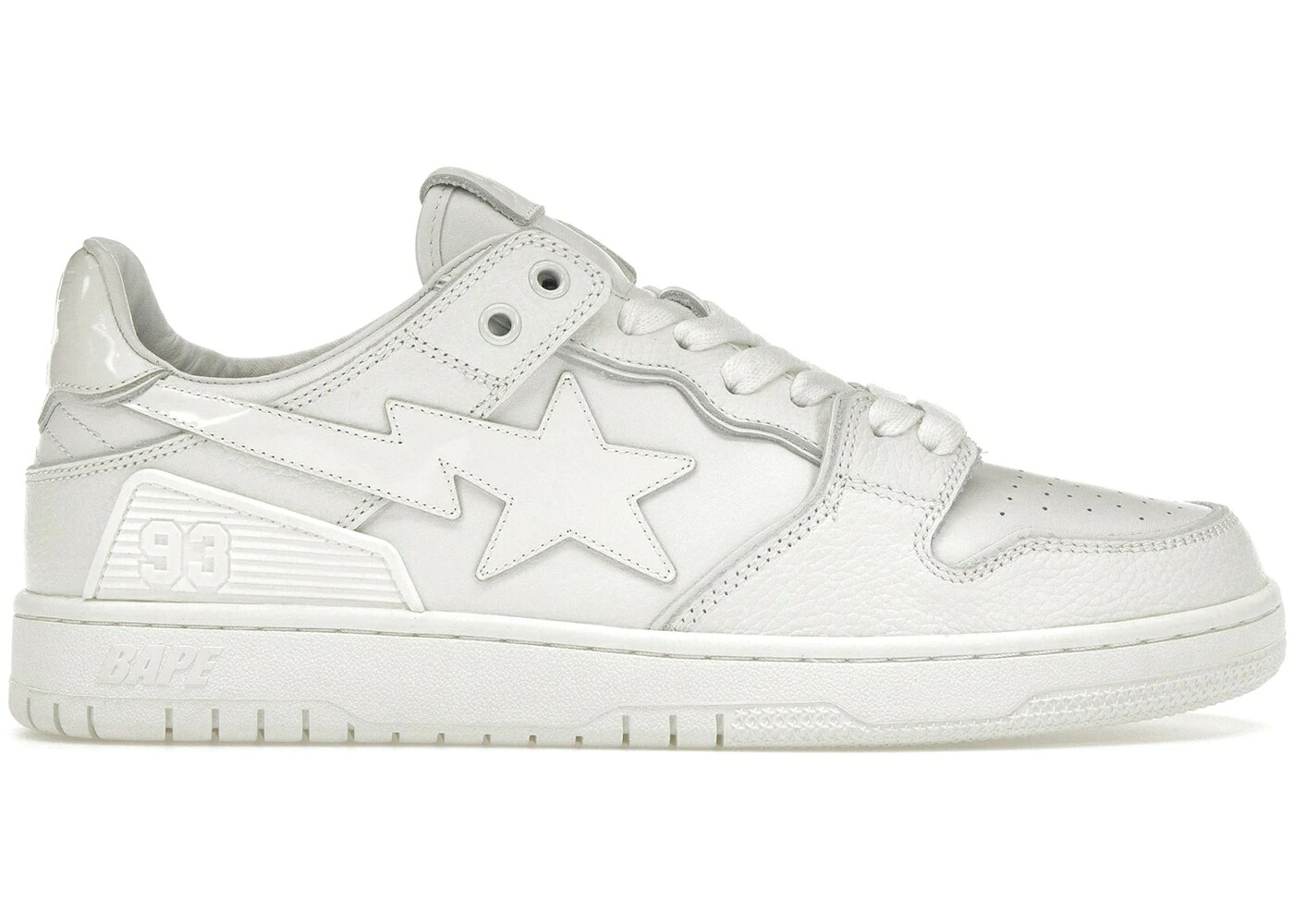 ベイプ 白色 ホワイト パテント レザー ロゴ スニーカー メンズ BAPE A BATHING APE SK8 STA TRIPLE WHITE PATENT LEATHER LOGO / WHITE WHITE WHITE｜スニケス
