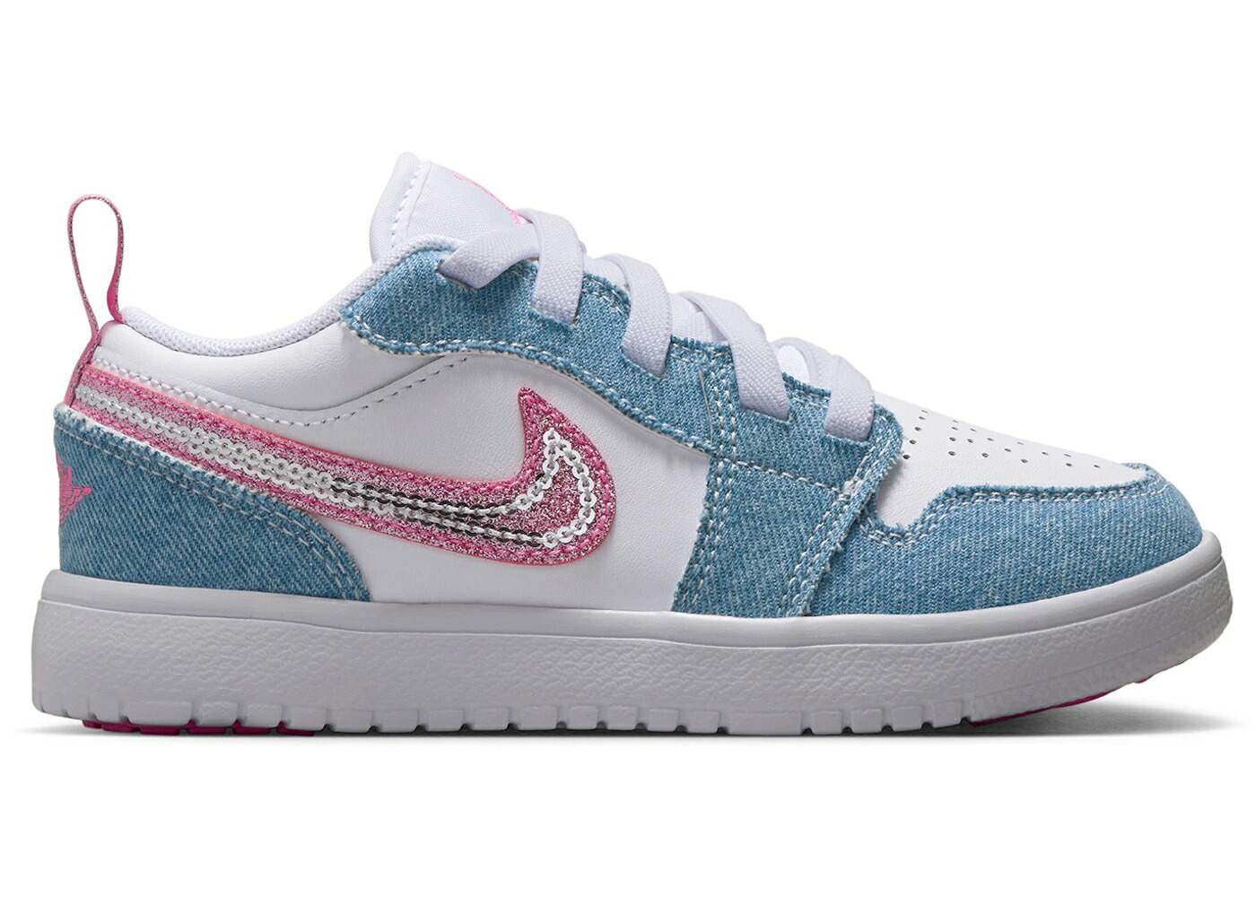 ナイキ ジョーダン デニム 白色 ホワイト ピンク ジュニア キッズ JORDAN 1 LOW ALT SE DENIM SEQUIN (PS) / COBALT BLISS WHITE PINK GLOW ベビー マタニティ スニーカー|スニケス