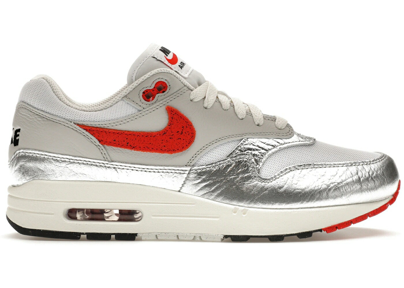 ナイキ マックス 白色 ホワイト 赤 レッド 銀色 シルバー エアマックス スニーカー メンズ NIKE AIR MAX 1 PRM SE HOT SAUCE / WHITE CHILE RED METALLIC SILVER