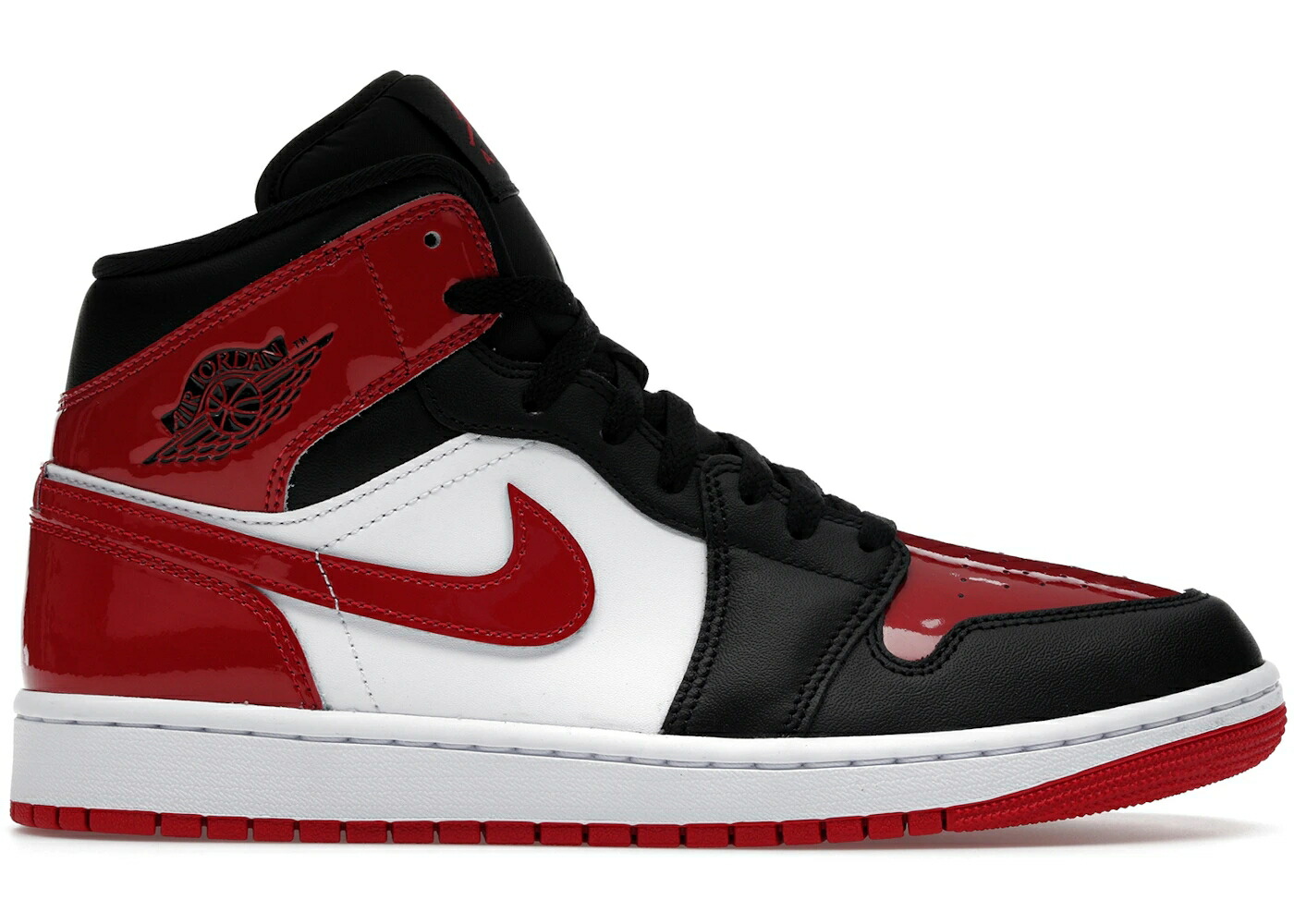 ナイキ ジョーダン ミッド パテント 黒色 ブラック 白色 ホワイト 赤 レッド スニーカー メンズ JORDAN 1 MID SE PATENT BRED TOE / BLACK WHITE VARSITY RED