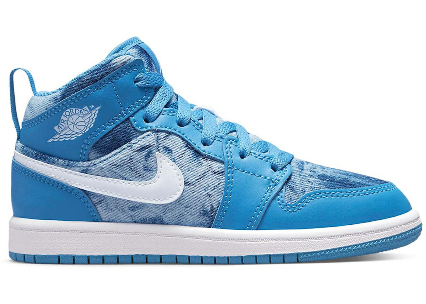 ナイキ ジョーダン ミッド デニム 青色 ブルー 白色 ホワイト ジュニア キッズ JORDAN 1 MID WASHED DENIM (PS) / HARBOR BLUE DENIM WHITE ベビー マタニティ スニーカー