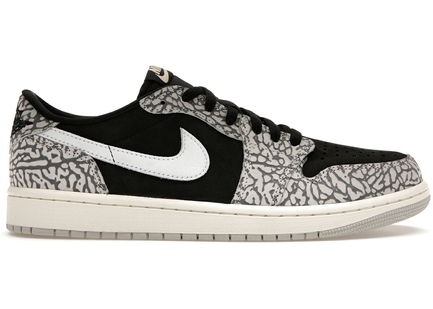 ナイキ ジョーダン 黒色 ブラック 灰色 シメント テック グレー 白色 ホワイト スニーカー メンズ JORDAN 1 RETRO LOW OG BLACK CEMENT / BLACK MUSLIN TECH GREY WHITE