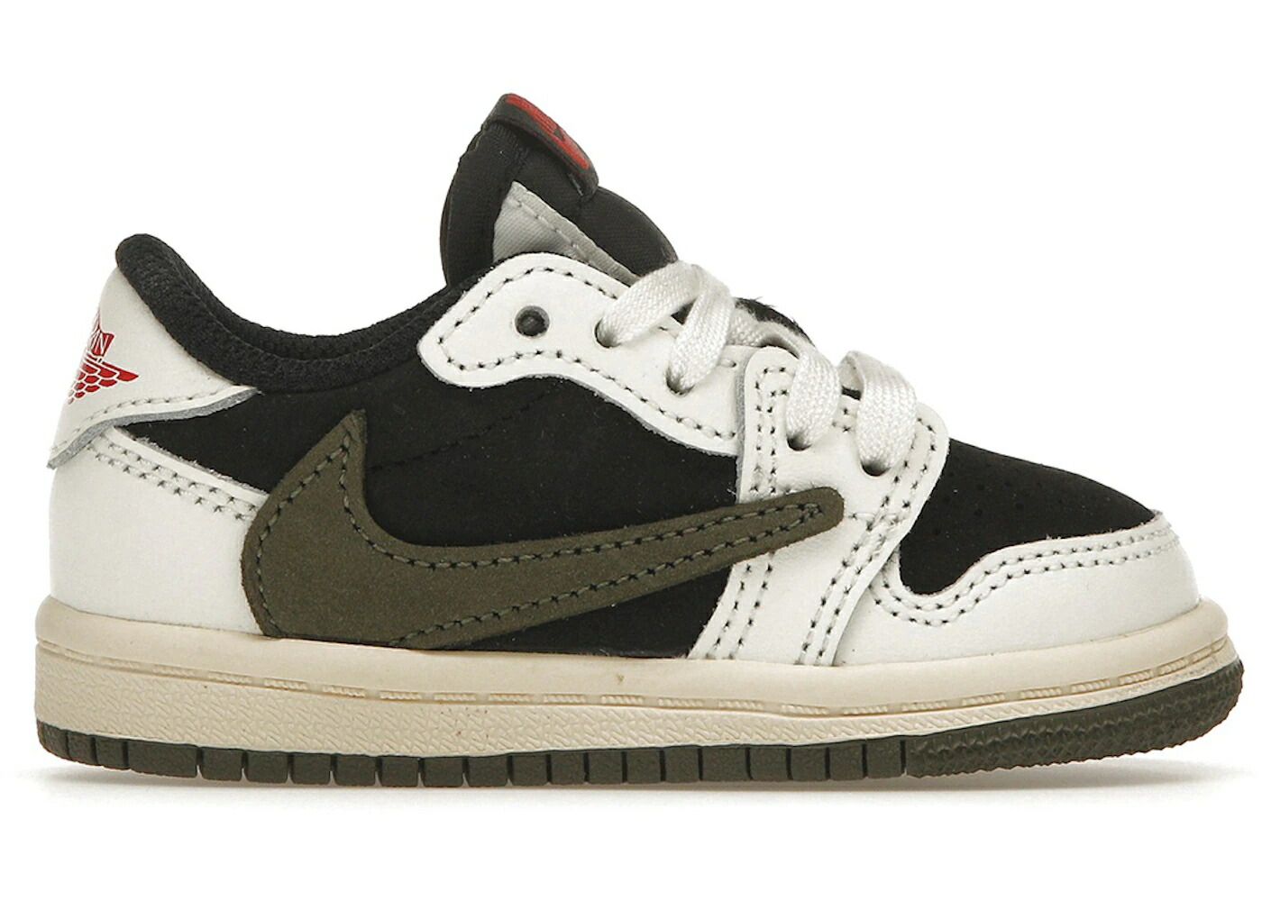 ナイキ ジョーダン オリーブ 赤 赤いこと 黒いこと 黒いこと トラヴィススコット お坊っちゃん キッズ JORDAN 1 RETRO LOW OG SP TRAVIS SCOTT OLIVE (TD) / SAIL UNIVERSITY RED BLACK MEDIUM