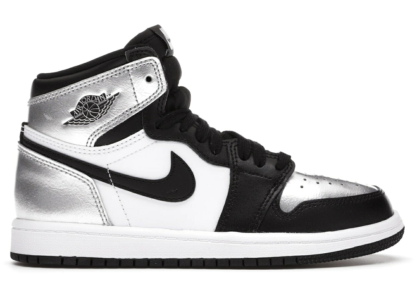 ナイキ ジョーダン ハイ 銀色 シルバー 黒色 ブラック 白色 ホワイト ジュニア キッズ JORDAN 1 RETRO HIGH SILVER TOE (PS) / BLACK METALLIC SILVER WHITE ベビー マタニティ スニーカー|スニケス