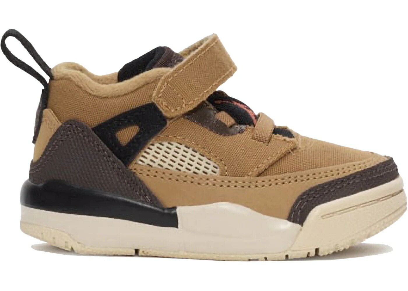 ナイキ ジョーダン 黒色 ブラック 茶色 ブラウン ジュニア キッズ JORDAN SPIZIKE LOW FLAX BLACK SANDDRIFT BAROQUE BROWN (TD) / FLAX BLACK SANDDRIFT BAROQUE｜スニケス