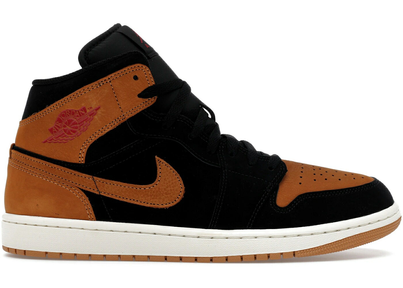 ナイキ ジョーダン ミッド 黒色 ブラック 赤 レッド スニーカー メンズ JORDAN 1 MID SE BLACK FLAX / BLACK VARSITY RED SAIL FLAX