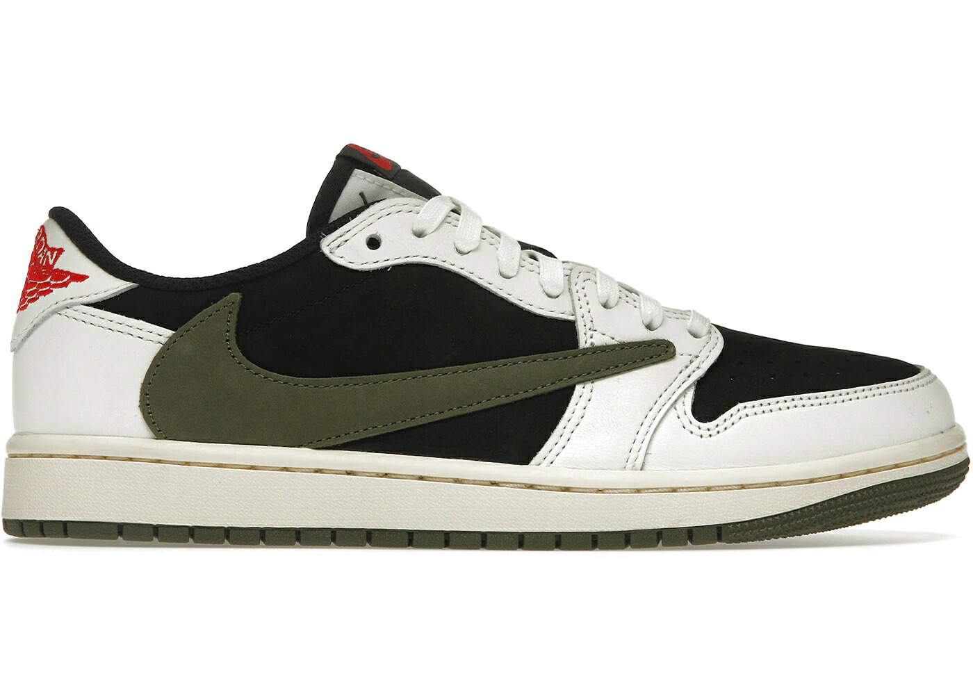ナイキ ジョーダン オリーブ 赤 レッド 黒色 ブラック トラヴィススコット WOMEN スニーカー レディース JORDAN 1 RETRO LOW OG SP TRAVIS SCOTT OLIVE (WOMEN) / SAIL UNIVERSITY RED BLACK MEDIUM