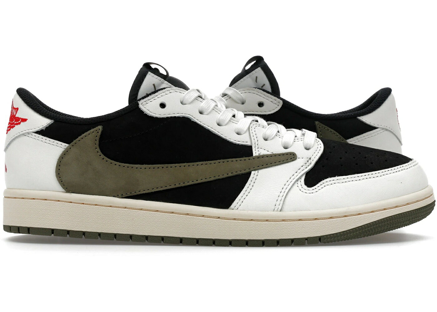 ナイキ ジョーダン オリーブ 赤 レッド 黒色 ブラック トラヴィススコット WOMEN'S スニーカー レディース JORDAN 1 RETRO LOW OG SP TRAVIS SCOTT OLIVE (FRIENDS AND FAMILY) (WOMEN'S) / SAIL UNIVERSITY RED BLACK MEDIUM