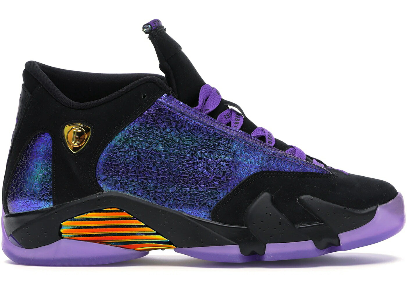 ナイキ ジョーダン 黒いこと 黒いこと 厚地の外套 紫 パープル 御坊っちゃん キッズ JORDAN 14 RETRO DOERNBECHER (2019) (GS) / BLACK COURT PURPLE MULTI COLOR もの言う花 マタニティ スニーカー