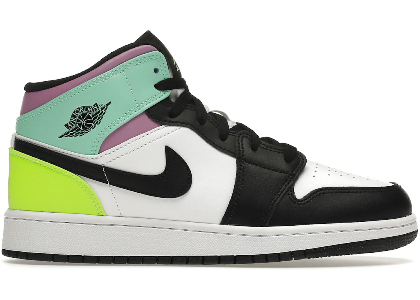 ナイキ ジョーダン ミッド 黒色 ブラック 白色 ホワイト 緑 グリーン ジュニア キッズ JORDAN 1 MID PASTEL BLACK TOE (GS) / WHITE BLACK VOLT GREEN GLOW ベビー マタニティ スニーカー