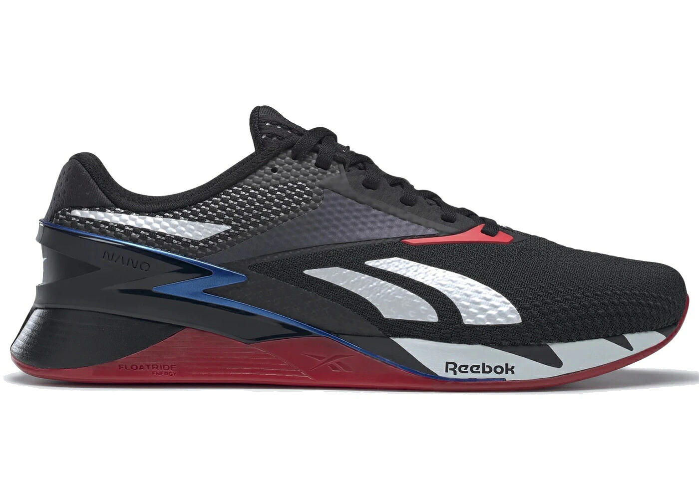 リーボック ナノ 黒色 ブラック 青色 ブルー 赤 レッド コア 白色 ホワイト スニーカー メンズ REEBOK NANO X3 BLACK BLUE RED / CORE BLACK FOOTWEAR WHITE VECTOR|スニケス