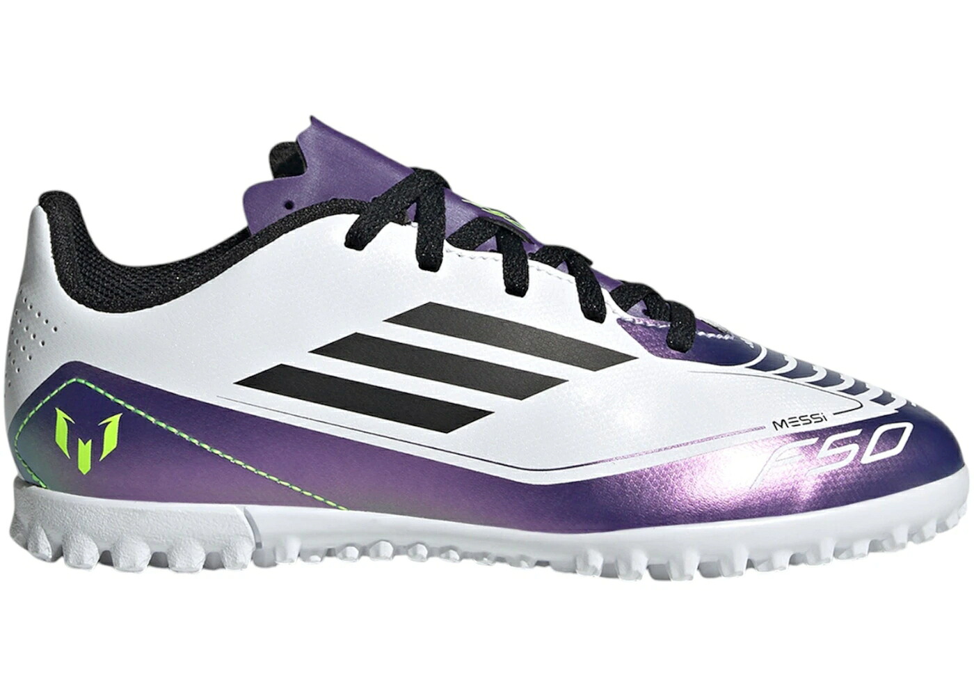アディダス クラブ ターフ 白色 ホワイト コア 黒色 ブラック 紫 パープル ジュニア キッズ ADIDAS F50 CLUB TURF MESSI CLOUD WHITE CORE BLACK PURPLE (GS) / CLOUD WHITE CORE BLACK PURPLE ベビー マタニティ ス｜スニケス