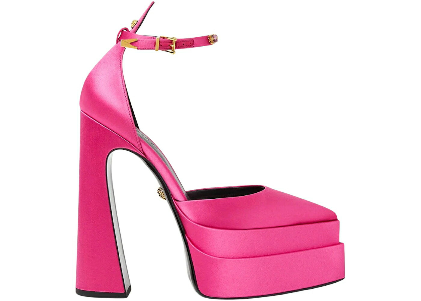 ヴェルサーチェ ピンク サテン ゴールド スニーカー レディース VERSACE AEVITAS 160MM POINTY PLATFORM PUMPS LIGHT PINK SATIN / PINK GOLD