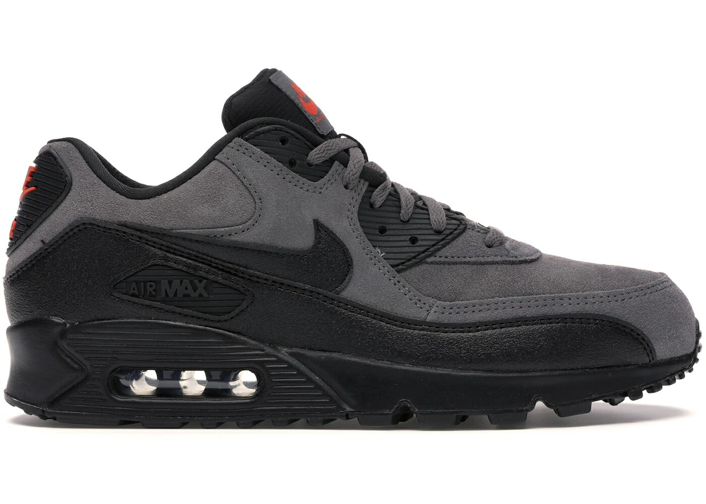ナイキ マックス 灰色 グレー スエード スウェード 黒色 ブラック 赤 レッド エアマックス スニーカー メンズ NIKE AIR MAX 90 GREY SUEDE / ANTHRACITE BLACK RED