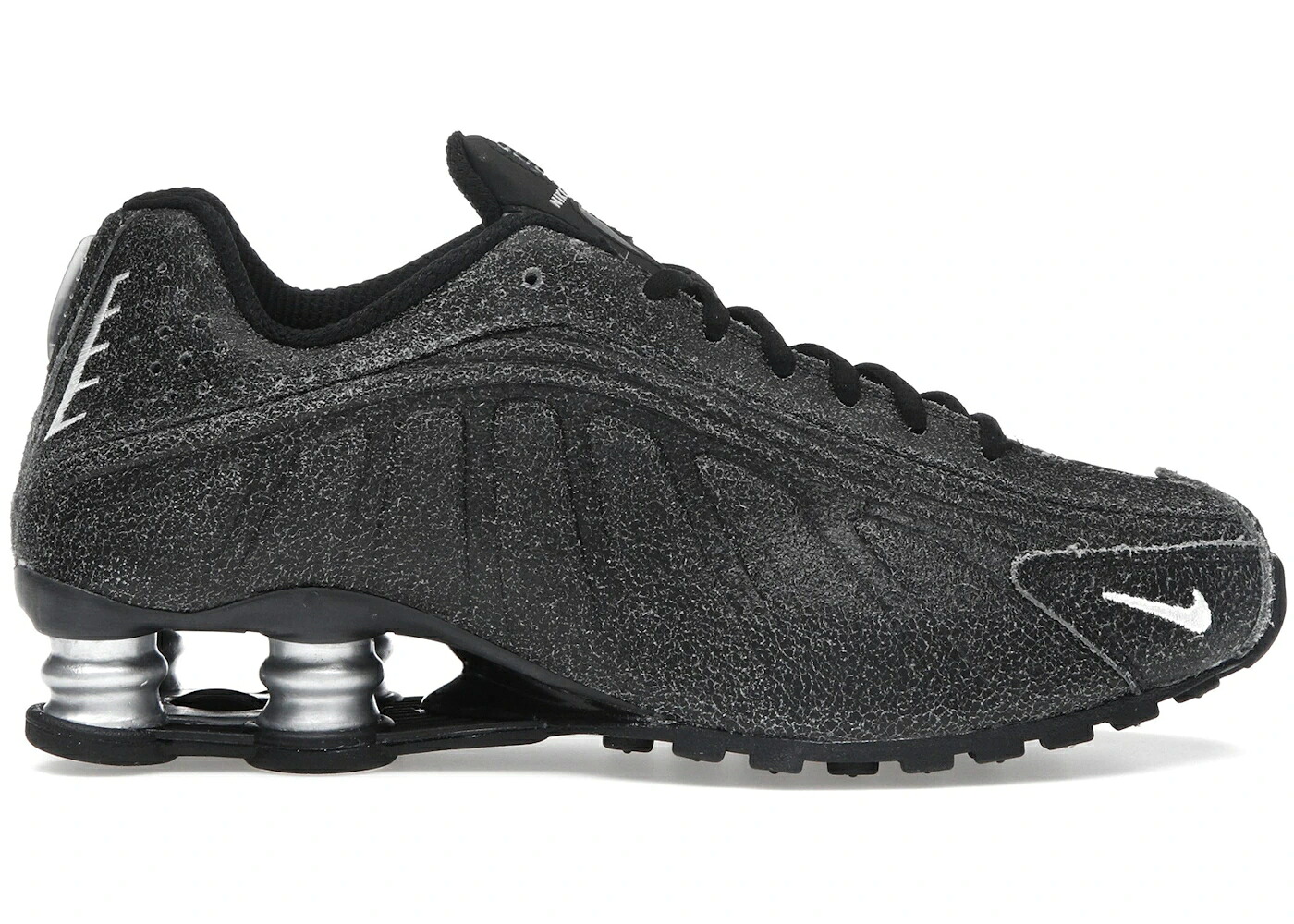 ナイキ ショックス 黒色 ブラック レザー 灰色 グレー スニーカー メンズ NIKE SHOX R4 BLACK DISTRESSED LEATHER / BLACK SAIL LIGHT SMOKE GREY