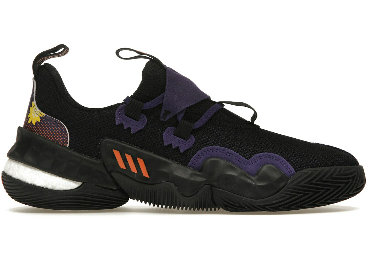 アディダス 黒色 ブラック 紫 パープル 橙 オレンジ コア チーム スニーカー メンズ ADIDAS TRAE YOUNG 1 BLACK PURPLE ORANGE / CORE BLACK TEAM COLLEG PURPLE