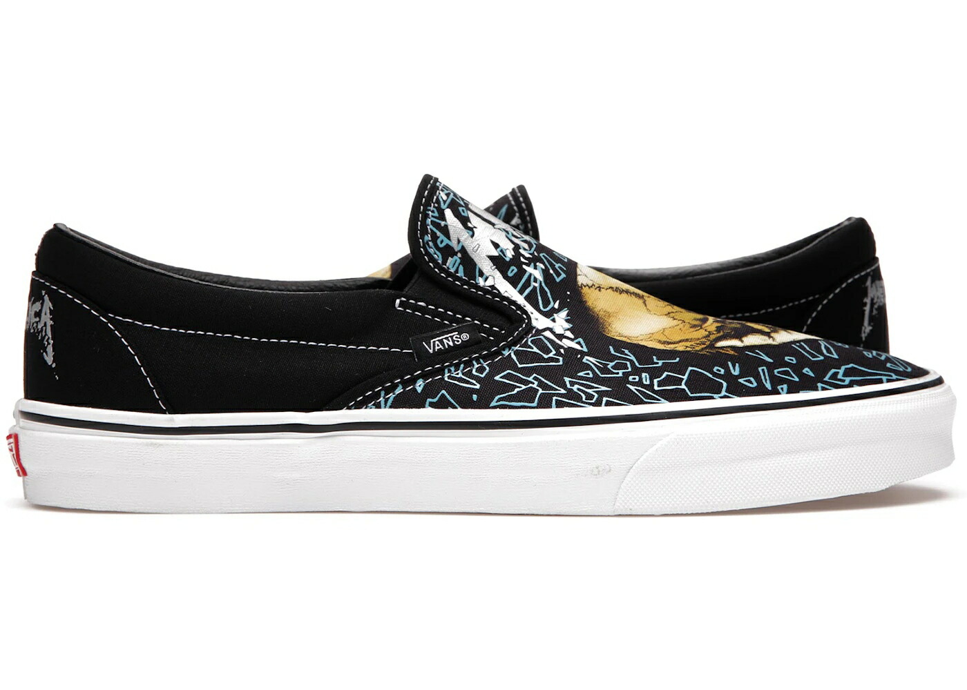 ヴァンズ バンズ クラシック スリッポン 黒色 ブラック 白色 ホワイト スニーカー メンズ VANS CLASSIC SLIP-ON METALLICA THE BLACK ALBUM 30TH ANNIVERSARY / BLACK WHITE MULTI COLOR画像