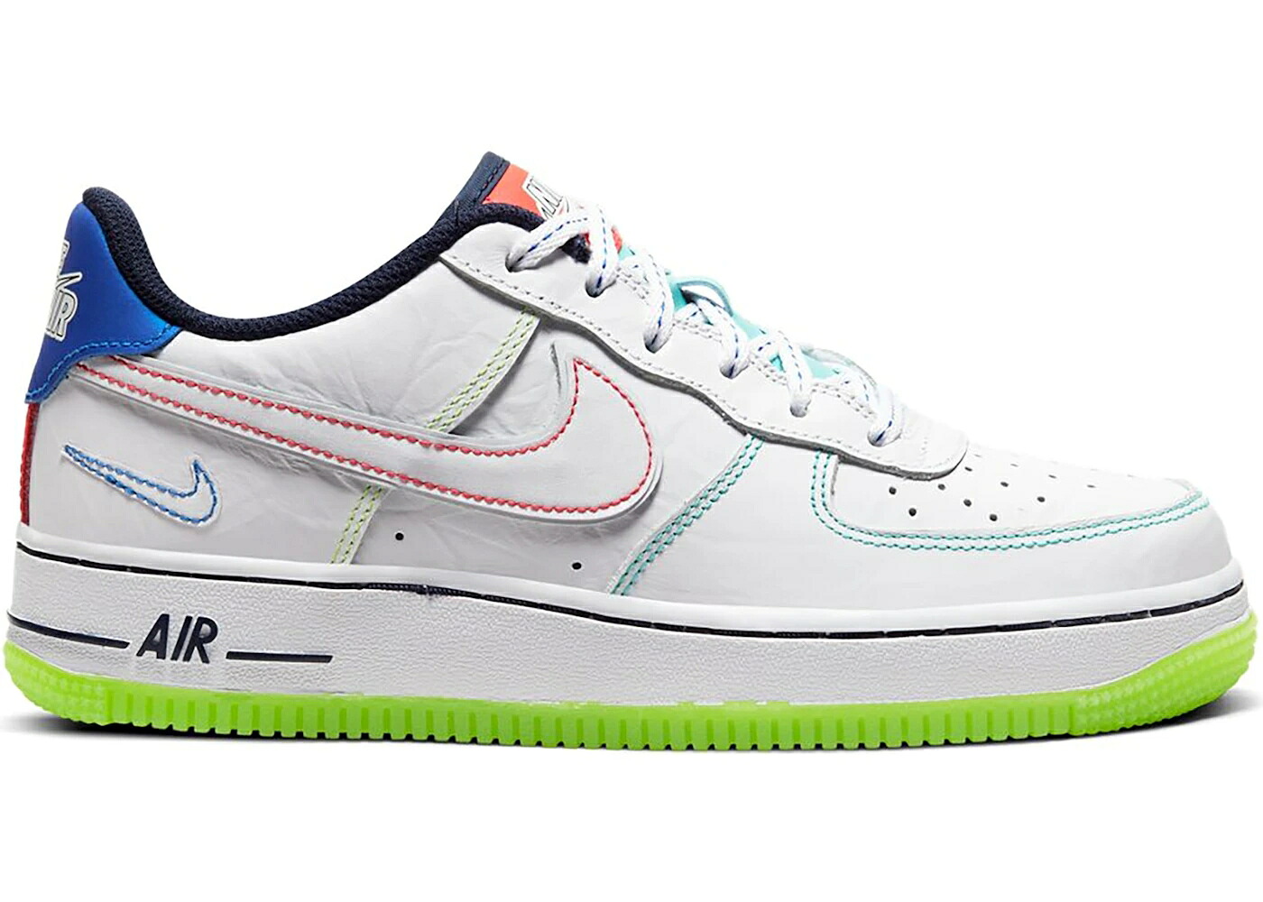ナイキ 白色 ホワイト 青色 ブルー エアフォース ジュニア キッズ NIKE AIR FORCE 1 LOW OUTSIDE THE LINES (GS) / WHITE WHITE RACER BLUE AURORA ベビー マタニティ スニーカー｜スニケス
