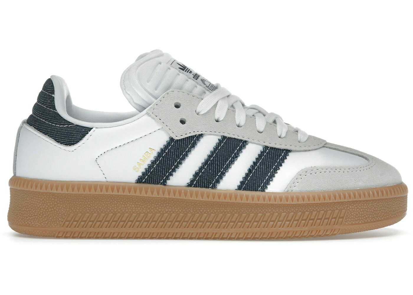 アディダス サンバ デニム 白色 ホワイト ナイト 藍色 インディゴ スニーカー メンズ ADIDAS SAMBA XLG DENIM / WHITE NIGHT INDIGO WHITE GUM