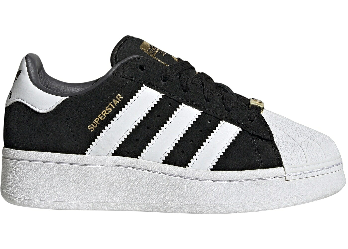 アディダス スーパースター コア 黒色 ブラック 白色 ホワイト 灰色 グレー ジュニア キッズ ADIDAS SUPERSTAR XLG CORE BLACK CLOUD WHITE GREY (GS) / CORE BLACK CLOUD WHITE GREY FIVE ベビー マタニティ スニ｜スニケス