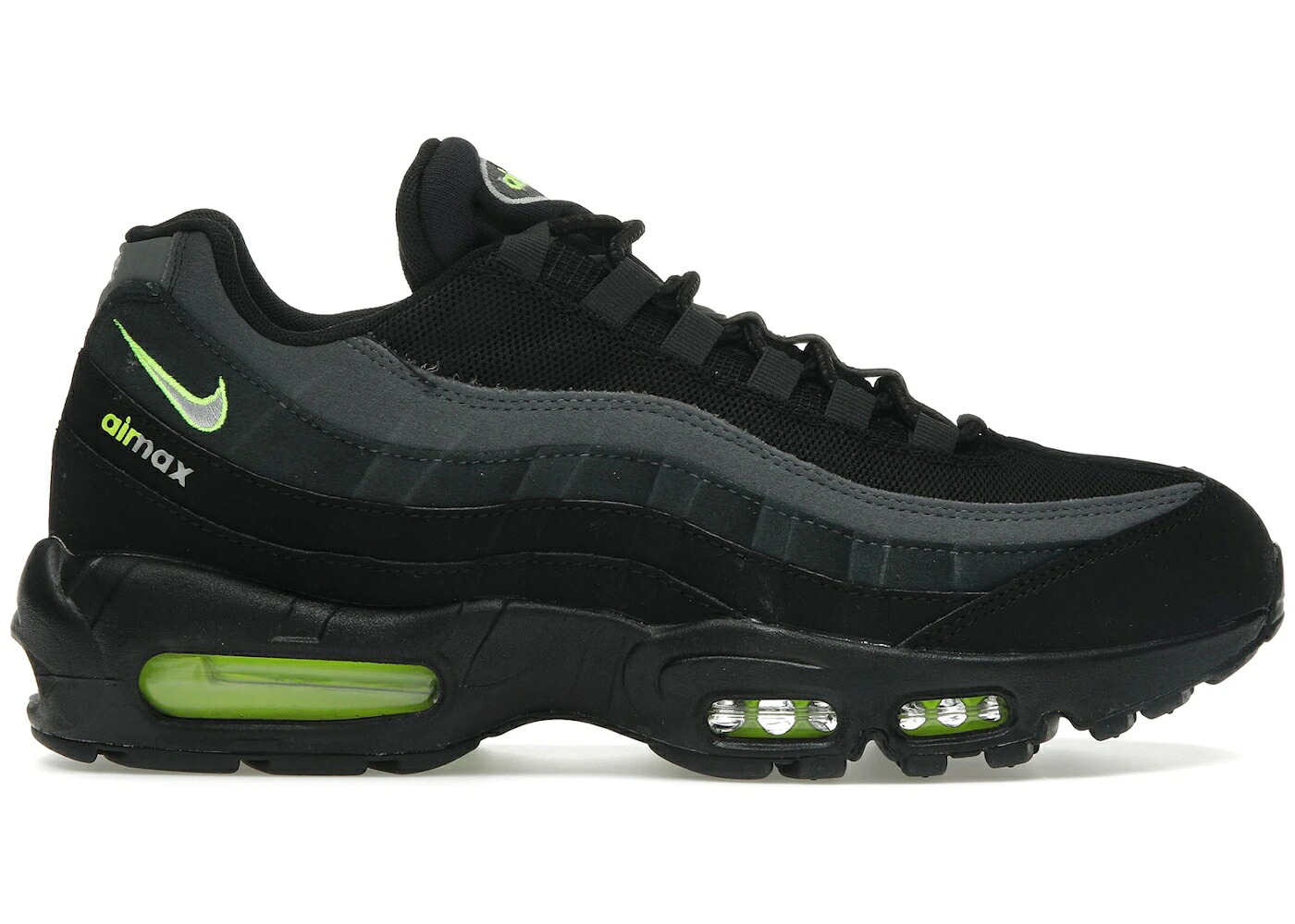 ナイキ マックス ロゴ 黒色 ブラック 灰色 グレー クール エアマックス スニーカー メンズ NIKE AIR MAX 95 RETRO LOGO BLACK GREY VOLT / BLACK WOLF GREY COOL GREY VOLT