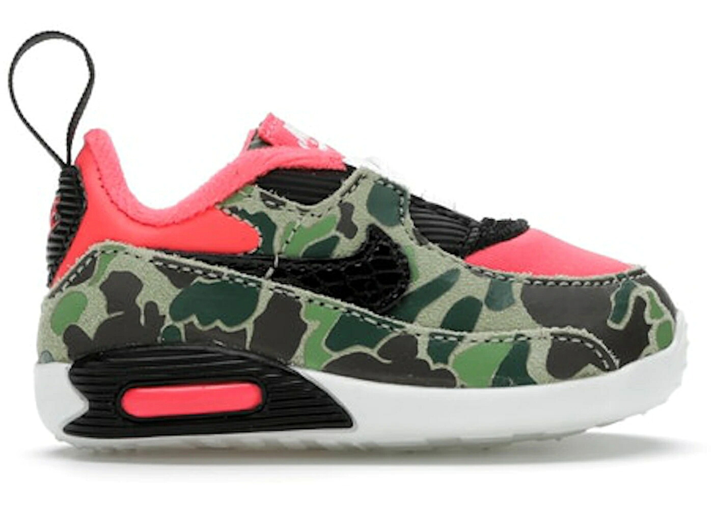 ナイキ マックス リベンジ カモ柄 黒色 ブラック エアマックス ジュニア キッズ NIKE AIR MAX 90 REVERSE DUCK CAMO (TD) / INFRARED BLACK DARK SAGE BAROQUE