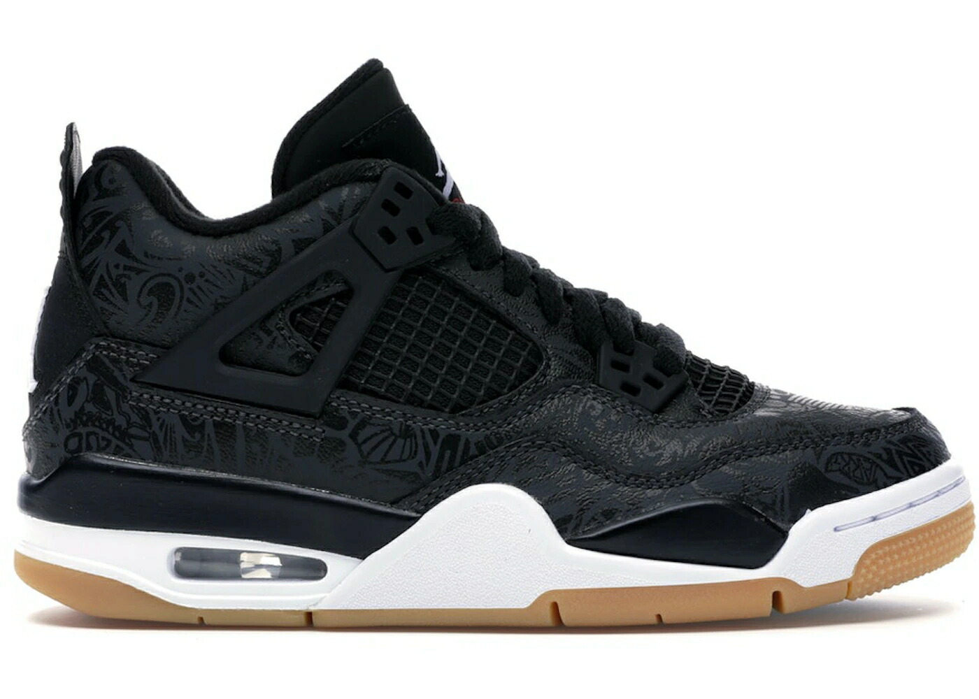 ナイキ ジョーダン レーザー 黒色 ブラック 白色 ホワイト 茶色 ブラウン ジュニア キッズ JORDAN 4 RETRO LASER BLACK GUM (GS) / BLACK WHITE GUM LIGHT BROWN ベビー マタニティ スニーカー