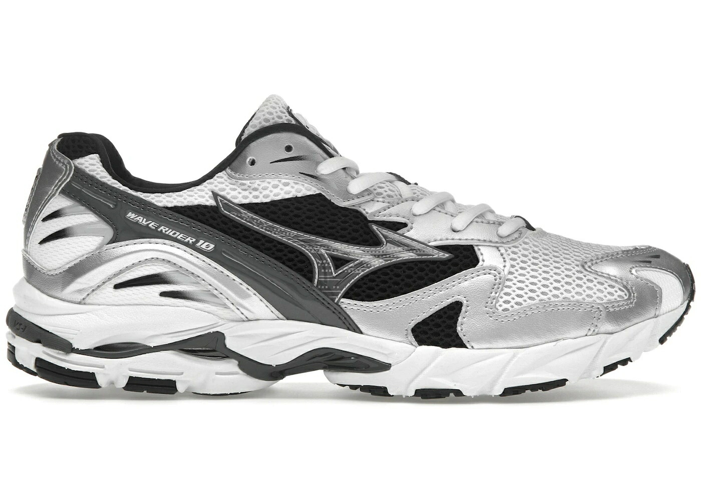 ミズノ ウェーブ ウェイブ 白色 ホワイト 銀色 シルバー 黒色 ブラック スニーカー メンズ MIZUNO WAVE RIDER 10 WHITE SILVER BLACK / WHITE SILVER BLACK
