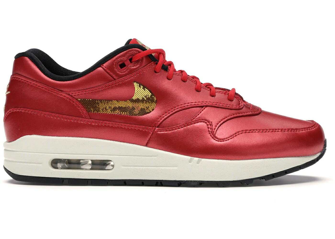 ナイキ マックス 赤 レッド ゴールド 黒色 ブラック エアマックス WOMEN'S スニーカー レディース NIKE AIR MAX 1 RED GOLD SEQUIN (WOMEN'S) / GYM RED METALLIC GOLD BLACK