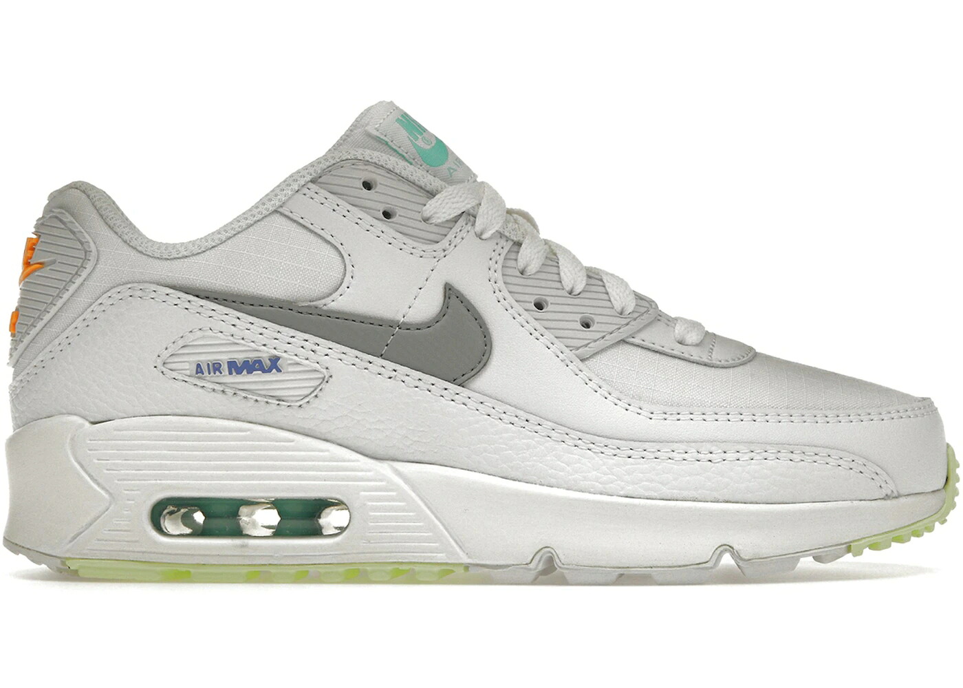 ナイキ マックス 白色 ホワイト レーザー 橙 オレンジ エアマックス ジュニア キッズ NIKE AIR MAX 90 WHITE LASER ORANGE AURORA (GS) / WHITE LASER ORANGE AURORA LIGHT ベビー マタニティ スニーカー|スニケス