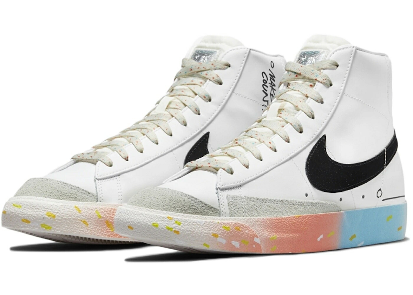 ナイキ ブレイザー ミッド 白色 ホワイト 黒色 ブラック 橙 オレンジ 青色 ブルー スニーカー メンズ NIKE BLAZER MID 77 MAKE IT COUNT / WHITE BLACK ORANGE BLUE