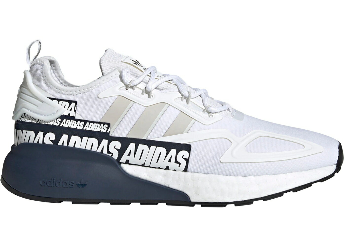 アディダス ブースト ロゴ グラフィック 白色 ホワイト 紺色 ネイビー 灰色 グレー スニーカー メンズ ADIDAS ZX 2K BOOST BOLD LOGO GRAPHIC WHITE NAVY / CLOUD WHITE GREY ONE COLLEGIATE