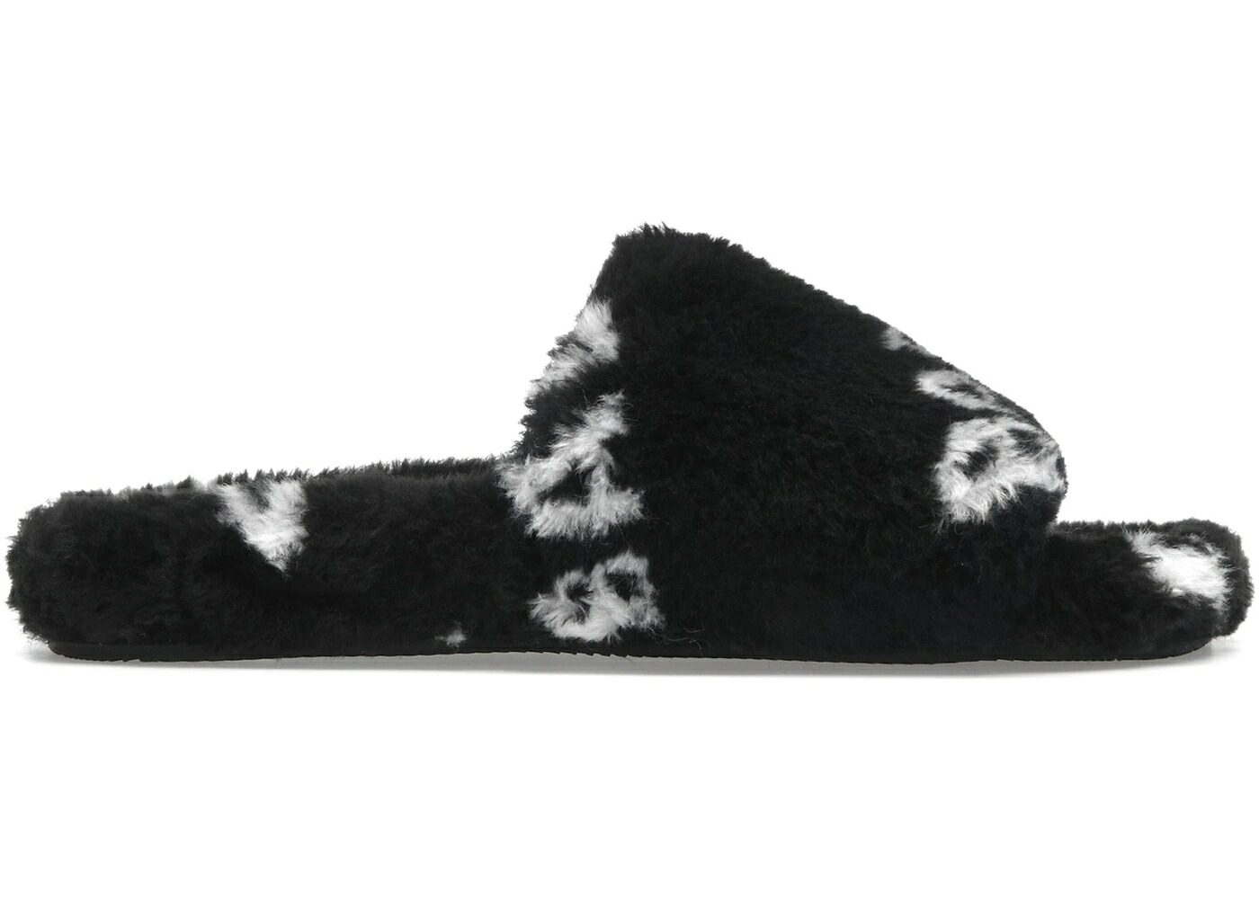 バレンシアガ サンダル ロゴ 黒色 ブラック 白色 ホワイト スニーカー メンズ BALENCIAGA FURRY SLIDE FAKE FUR LOGO ALLOVER BLACK WHITE / BLACK WHITE 100,400円