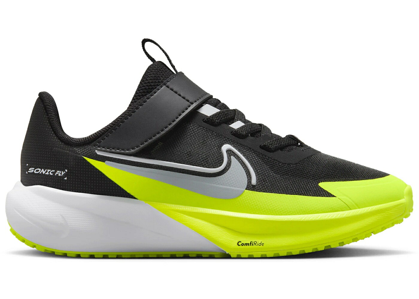 ナイキ 黒色 ブラック 白色 ホワイト 灰色 グレー ジュニア キッズ NIKE SONIC FLY BLACK WHITE VOLT WOLF GREY (PS) / BLACK WHITE VOLT WOLF GREY ベビー マタニティ スニーカー｜スニケス