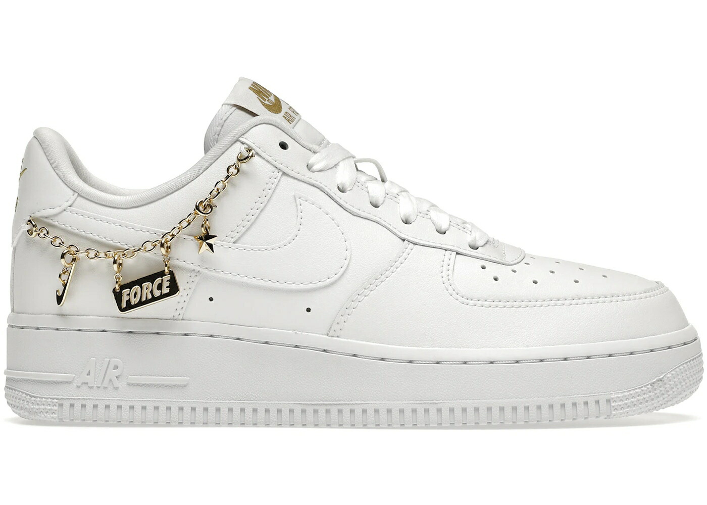 ナイキ 白いこと 白いこと ゴールド 空軍 WOMEN\u0027S スニーカー レディース NIKE AIR FORCE 1 LOW LX WHITE PENDANT (WOMEN\u0027S) / WHITE WHITE METALLIC GOLD FLAT