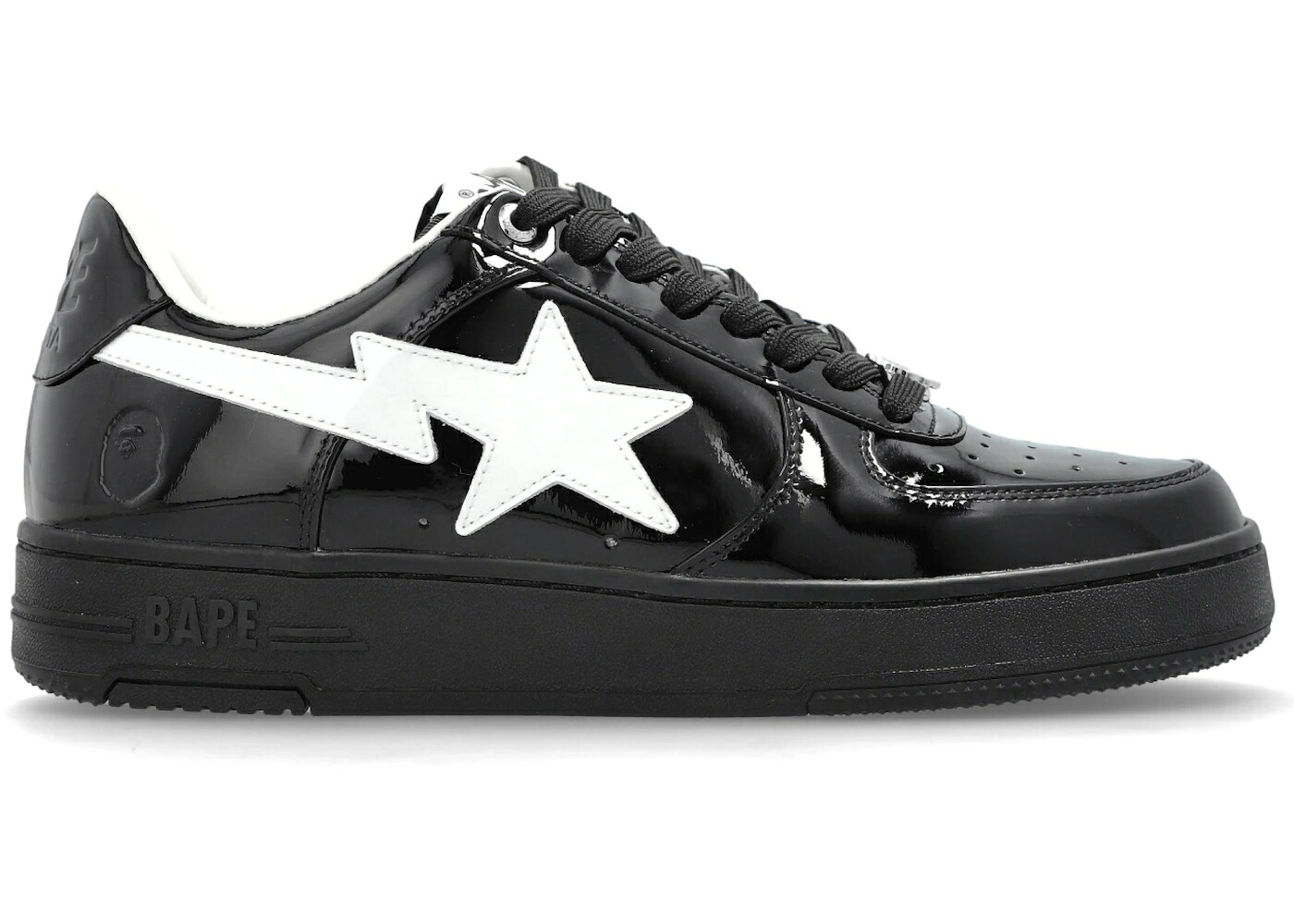 ベイプ 黒いこと 黒いこと 白いこと 白いこと 専売特許 なめし革 #1 スニーカー メンズ BAPE A BATHING APE STA BLACK WHITE PATENT LEATHER /