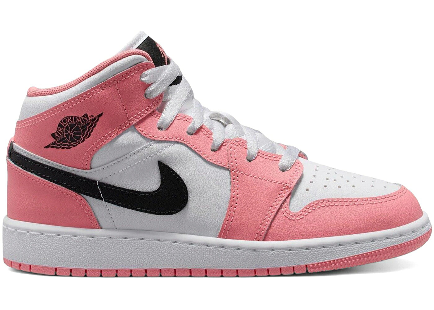 ナイキ ジョーダン ミッド ピンク 白色 ホワイト 黒色 ブラック ジュニア キッズ JORDAN 1 MID PINK GAZE (GS) / PINK GAZE WHITE BLACK ベビー マタニティ スニーカー｜スニケス