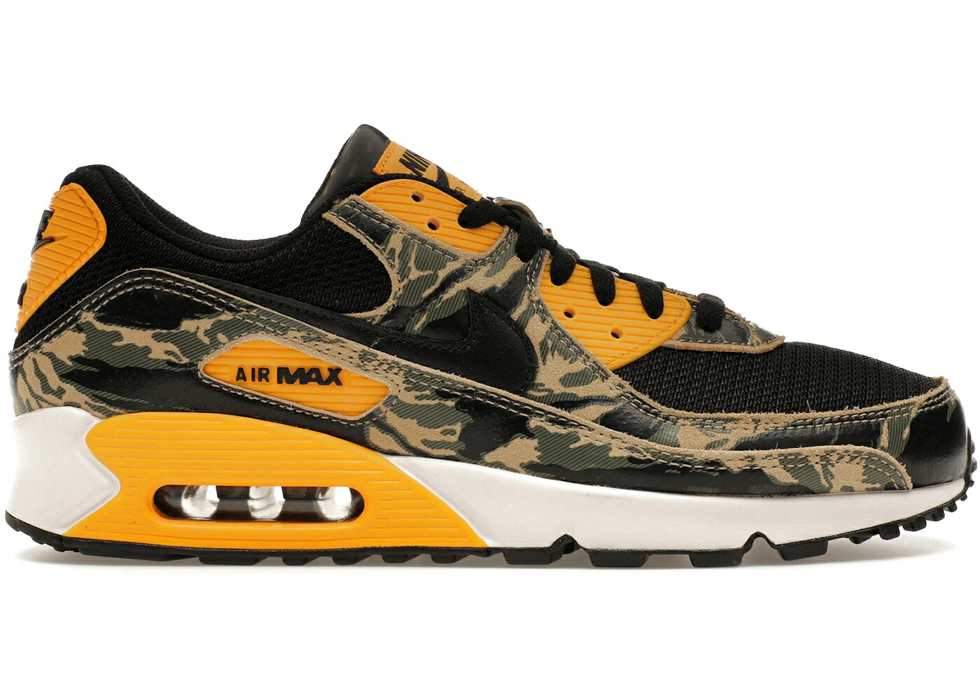 ナイキ マックス プレミアム 黒色 ブラック ゴールド カモ柄 エアマックス スニーカー メンズ NIKE AIR MAX 90 PREMIUM BLACK UNIVERSITY GOLD CAMO / BLACK UNIVERSITY GOLD PARACHUTE｜スニケス